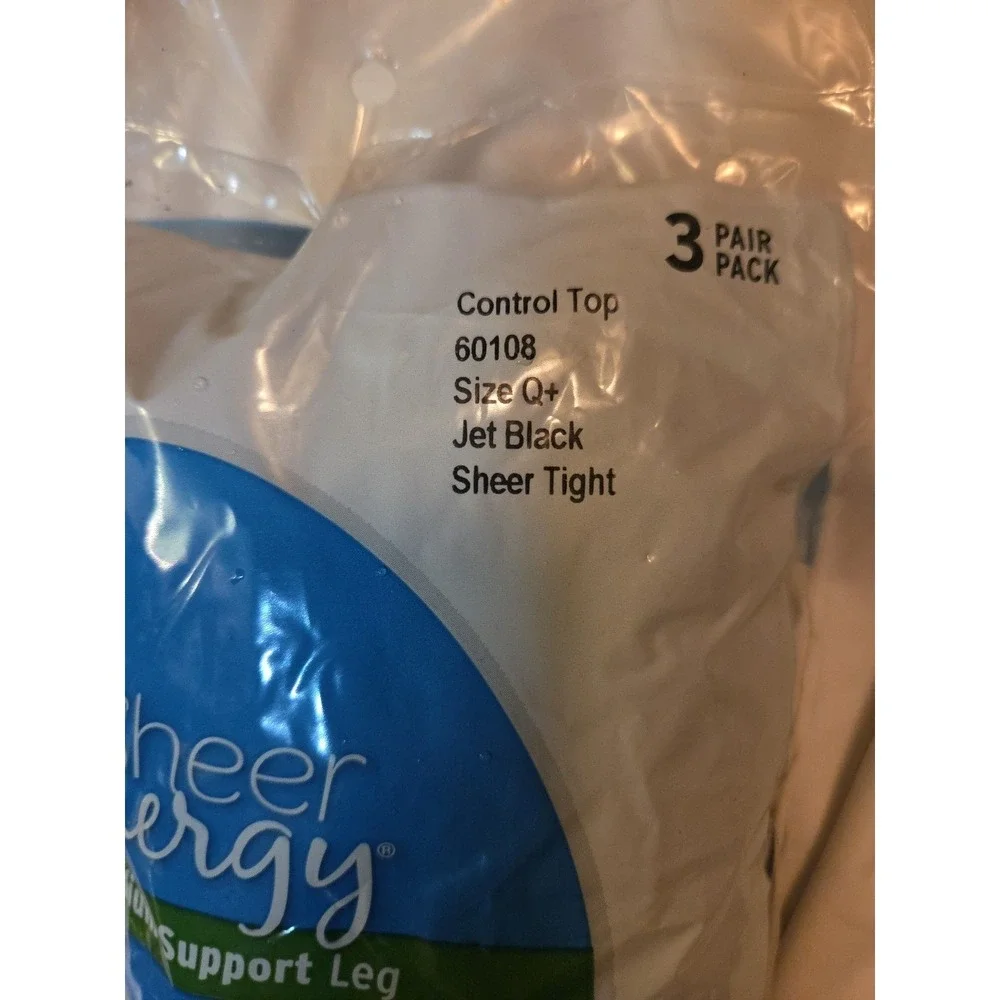 L'eggs Sheer Energy Medium Support Leg Sheer Tight 3 pairs Jet Black Size Q+